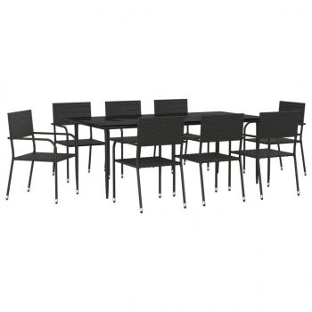 9-tlg. Garten-Essgruppe Schwarz Poly Rattan und Stahl