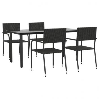 5-tlg. Garten-Essgruppe Schwarz Poly Rattan und Stahl