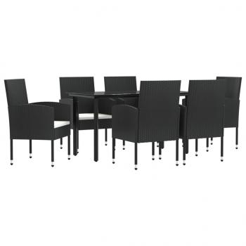 ARDEBO.de - 7-tlg. Garten-Essgruppe Schwarz Poly Rattan und Stahl