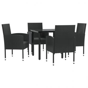 ARDEBO.de - 5-tlg. Garten-Essgruppe Schwarz Poly Rattan und Stahl