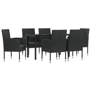7-tlg. Garten-Essgruppe Schwarz Poly Rattan und Stahl