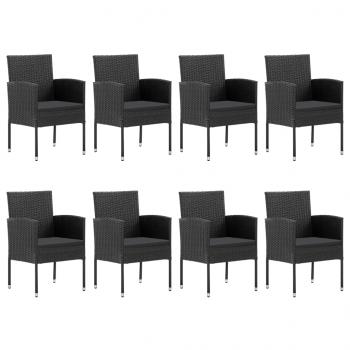 9-tlg. Garten-Essgruppe Schwarz Poly Rattan und Stahl