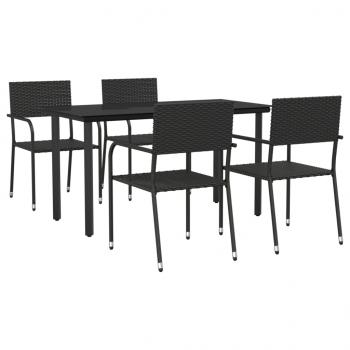 ARDEBO.de - 5-tlg. Garten-Essgruppe Schwarz Poly Rattan und Stahl