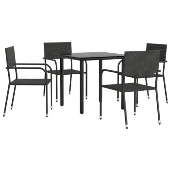 5-tlg. Garten-Essgruppe Schwarz Poly Rattan und Stahl