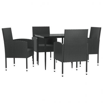 5-tlg. Garten-Essgruppe Schwarz Poly Rattan und Stahl