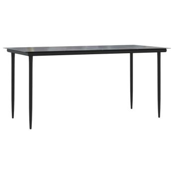 ARDEBO.de - 7-tlg. Garten-Essgruppe Schwarz Poly Rattan und Stahl