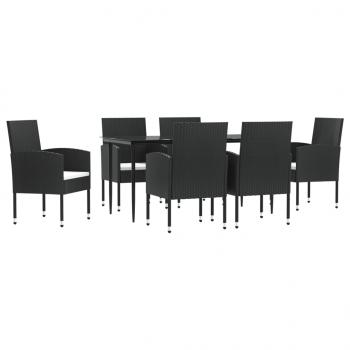 7-tlg. Garten-Essgruppe Schwarz Poly Rattan und Stahl