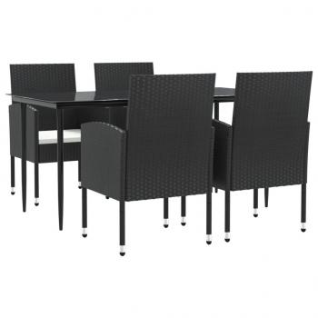 5-tlg. Garten-Essgruppe Schwarz Poly Rattan und Stahl