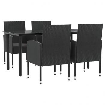 5-tlg. Garten-Essgruppe Schwarz Poly Rattan und Stahl
