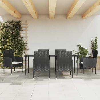 ARDEBO.de - 7-tlg. Garten-Essgruppe Schwarz Poly Rattan und Stahl
