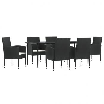 7-tlg. Garten-Essgruppe Schwarz Poly Rattan und Stahl