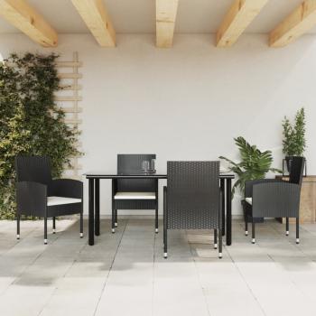ARDEBO.de - 5-tlg. Garten-Essgruppe Schwarz Poly Rattan und Stahl