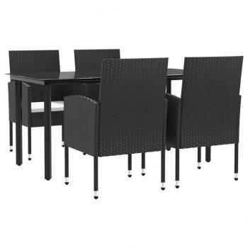 5-tlg. Garten-Essgruppe Schwarz Poly Rattan und Stahl