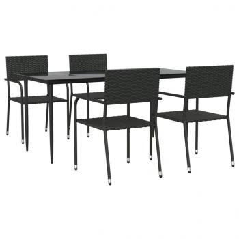 ARDEBO.de - 5-tlg. Garten-Essgruppe Schwarz Poly Rattan und Stahl