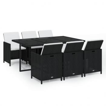7-tlg. Garten-Essgruppe mit Kissen Poly Rattan Schwarz
