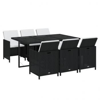 7-tlg. Garten-Essgruppe mit Kissen Poly Rattan Schwarz