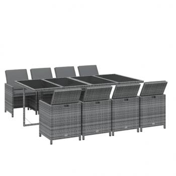 9-tlg. Garten-Essgruppe mit Kissen Poly Rattan Grau