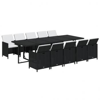 11-tlg. Garten-Essgruppe mit Kissen Poly Rattan Schwarz