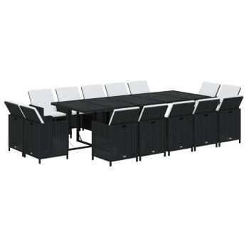 15-tlg. Garten-Essgruppe mit Kissen Poly Rattan Schwarz