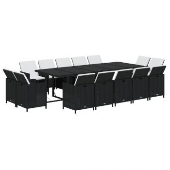 15-tlg. Garten-Essgruppe mit Kissen Poly Rattan Schwarz