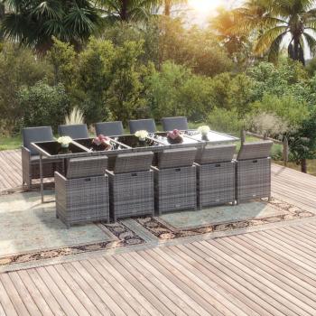 ARDEBO.de - 11-tlg. Garten-Essgruppe mit Kissen Poly Rattan Grau