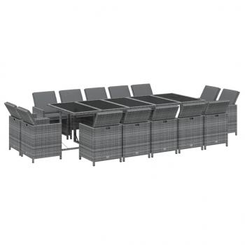 15-tlg. Garten-Essgruppe mit Kissen Poly Rattan Grau