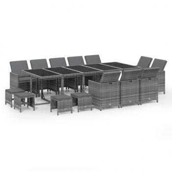 15-tlg. Garten-Essgruppe mit Kissen Poly Rattan Grau