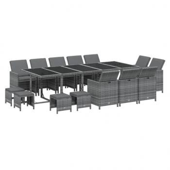 15-tlg. Garten-Essgruppe mit Kissen Poly Rattan Grau