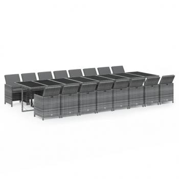 17-tlg. Garten-Essgruppe mit Kissen Grau Poly Rattan
