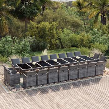 ARDEBO.de - 21-tlg. Garten-Essgruppe mit Kissen Poly Rattan Grau