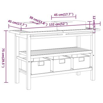 Waschtisch mit Creme Marmorbecken Massivholz Teak