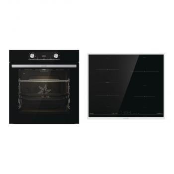 ARDEBO.de Gorenje Black Steam Pro Einbau Herdset mit Induktionskochfeld (BPSX6737E06BG + GI6421BX), 60 cm breit, 77 L, Pyrolyse, Grill, Kindersicherung, Boosterfunktion, Schwarz