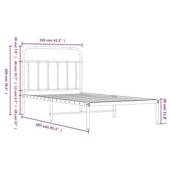 ARDEBO.de - Bettgestell mit Kopfteil Metall Weiß 100x200 cm