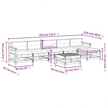 7-tlg. Garten-Lounge-Set mit Kissen Grau Massivholz