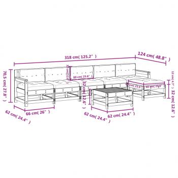 7-tlg. Garten-Lounge-Set mit Kissen Weiß Massivholz