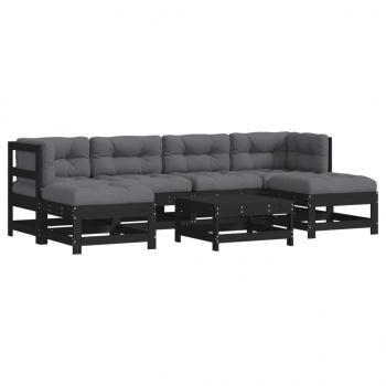 7-tlg. Garten-Lounge-Set mit Kissen Schwarz Massivholz