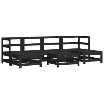 7-tlg. Garten-Lounge-Set mit Kissen Schwarz Massivholz