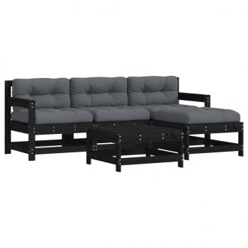 ARDEBO.de - 5-tlg. Garten-Lounge-Set mit Kissen Schwarz Massivholz