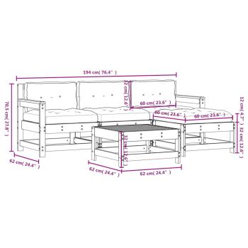 5-tlg. Garten-Lounge-Set mit Kissen Schwarz Massivholz
