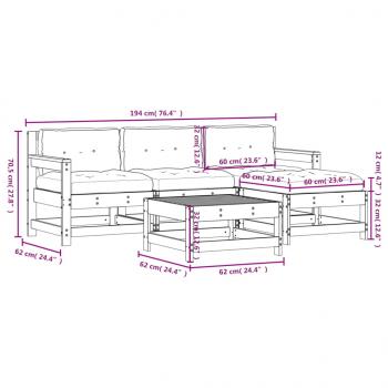 5-tlg. Garten-Lounge-Set mit Kissen Grau Massivholz