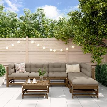 ARDEBO.de - 7-tlg. Garten-Lounge-Set mit Kissen Honigbraun Massivholz