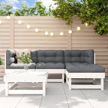 ARDEBO.de - 5-tlg. Garten-Lounge-Set mit Kissen Weiß Massivholz