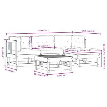 5-tlg. Garten-Lounge-Set mit Kissen Weiß Massivholz