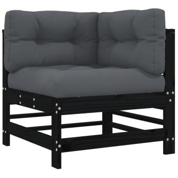 ARDEBO.de - 7-tlg. Garten-Lounge-Set mit Kissen Schwarz Massivholz