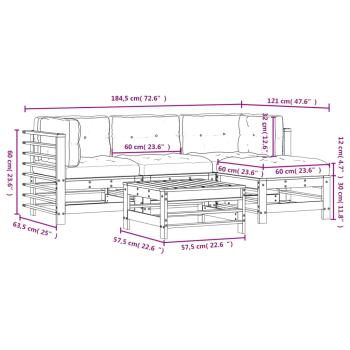 ARDEBO.de - 5-tlg. Garten-Lounge-Set mit Kissen Schwarz Massivholz