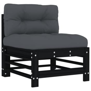 5-tlg. Garten-Lounge-Set mit Kissen Schwarz Massivholz