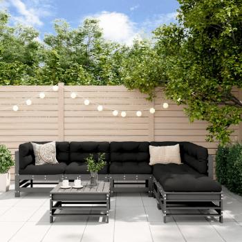 ARDEBO.de - 7-tlg. Garten-Lounge-Set mit Kissen Grau Massivholz