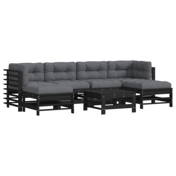 ARDEBO.de - 7-tlg. Garten-Lounge-Set mit Kissen Schwarz Massivholz