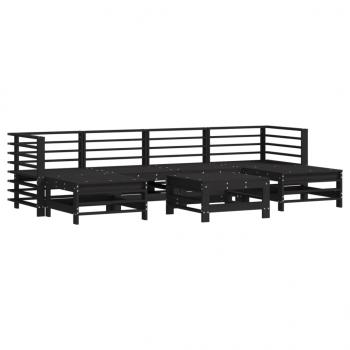7-tlg. Garten-Lounge-Set mit Kissen Schwarz Massivholz