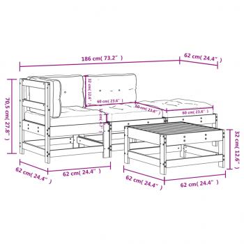 4-tlg. Garten-Lounge-Set mit Kissen Weiß Massivholz